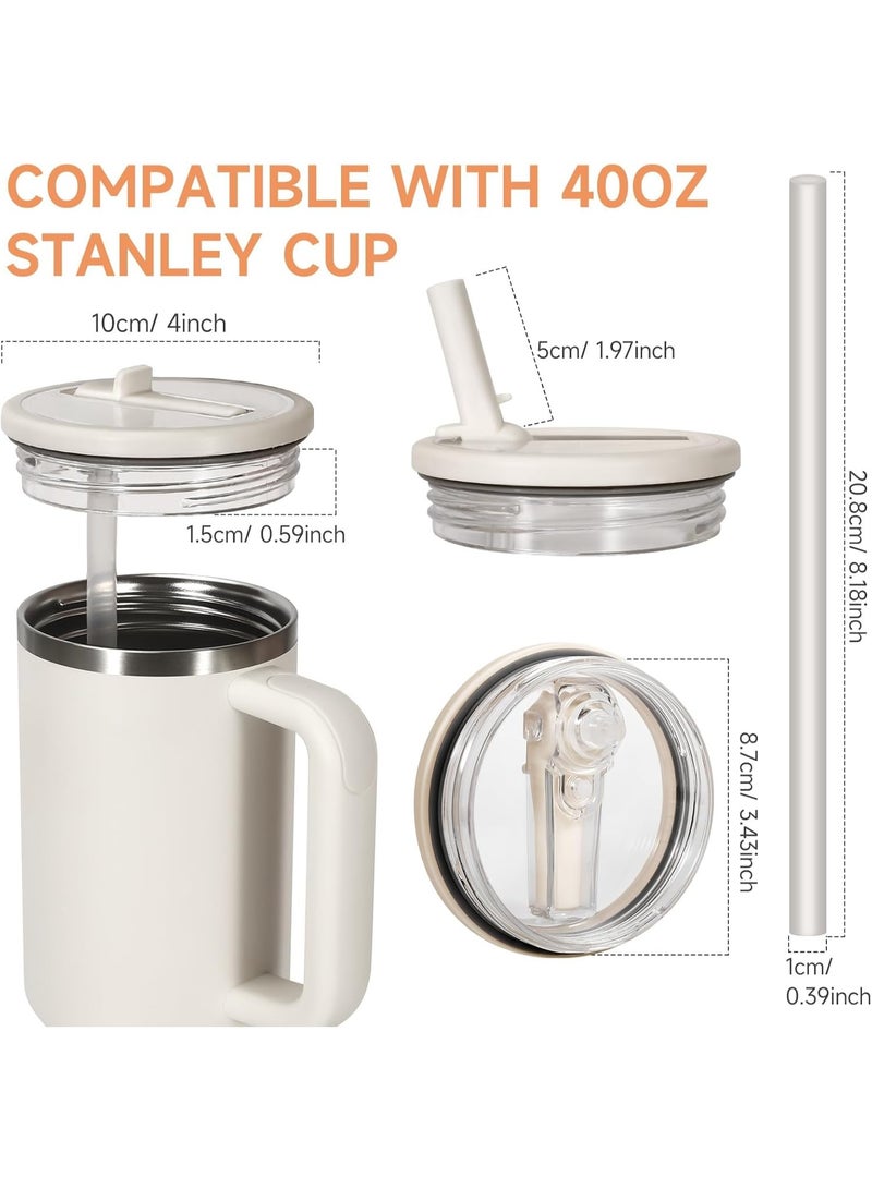 2 Pack 40 oz Tumbler Flip Straw Lid Replacement Fit for Stanley Quencher, Leak Proof for Stanley Lid Replacement Spill Proof Reusable Tumbler Cover for Stanley Cup Accessories (Beige) - Image 2